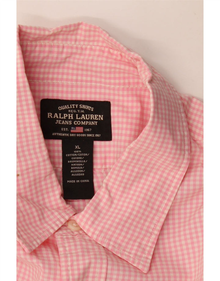 RALPH LAUREN Camicia da uomo XL in cotone a quadretti rosa