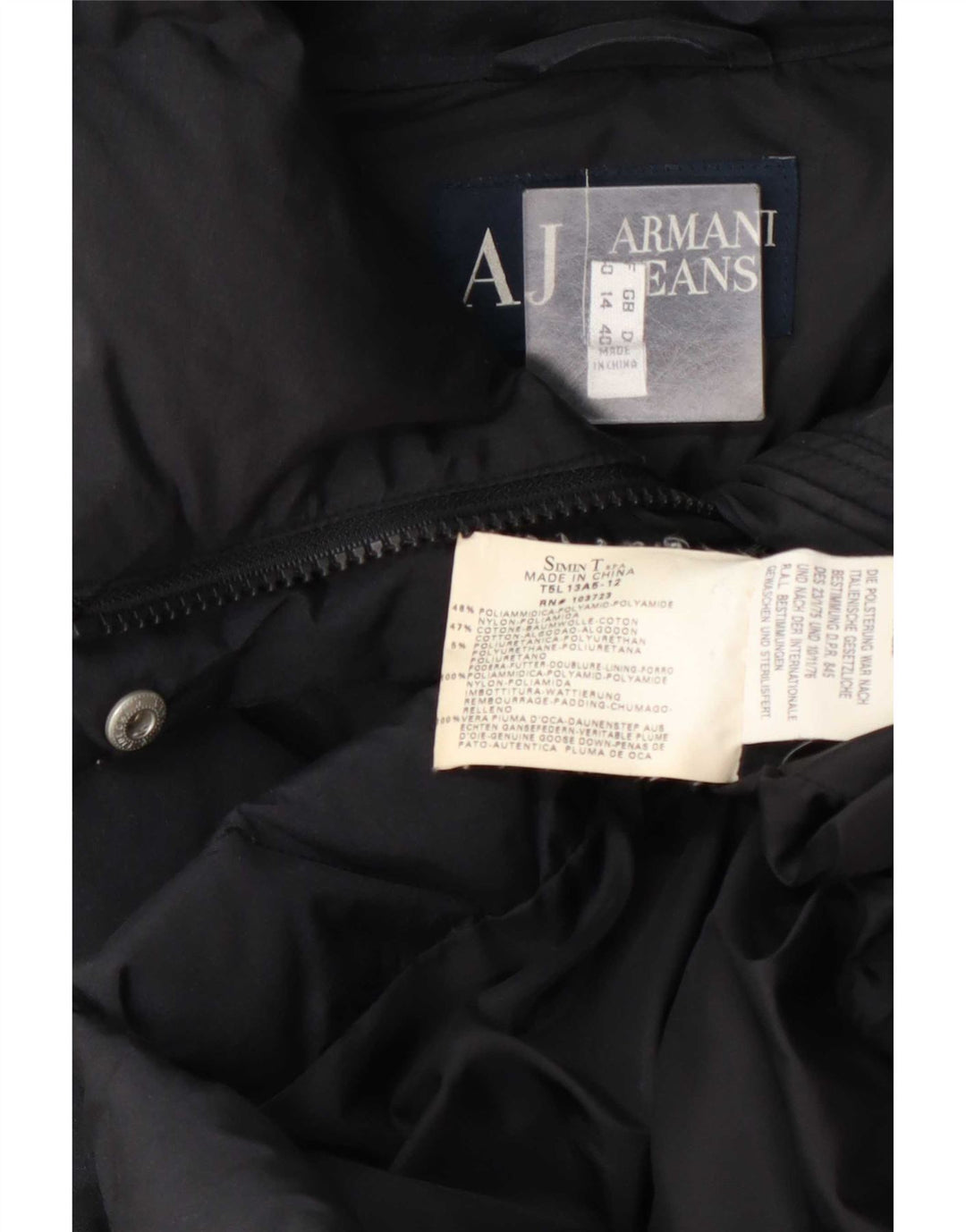 Cappotto imbottito da donna Armani Jeans UK 14 Large blu navy in poliammide