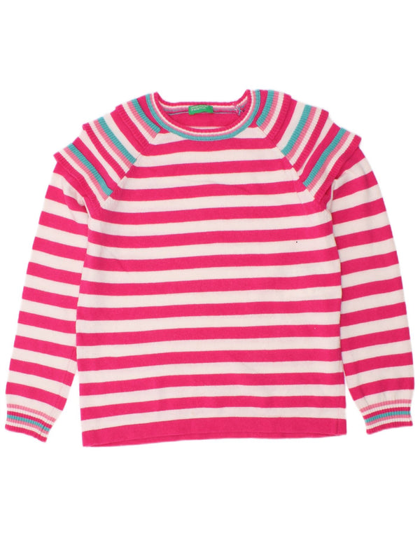 Maglione Bambina Benetton Con Scollo A Barca 7-8 Anni A Righe Rosa Medio