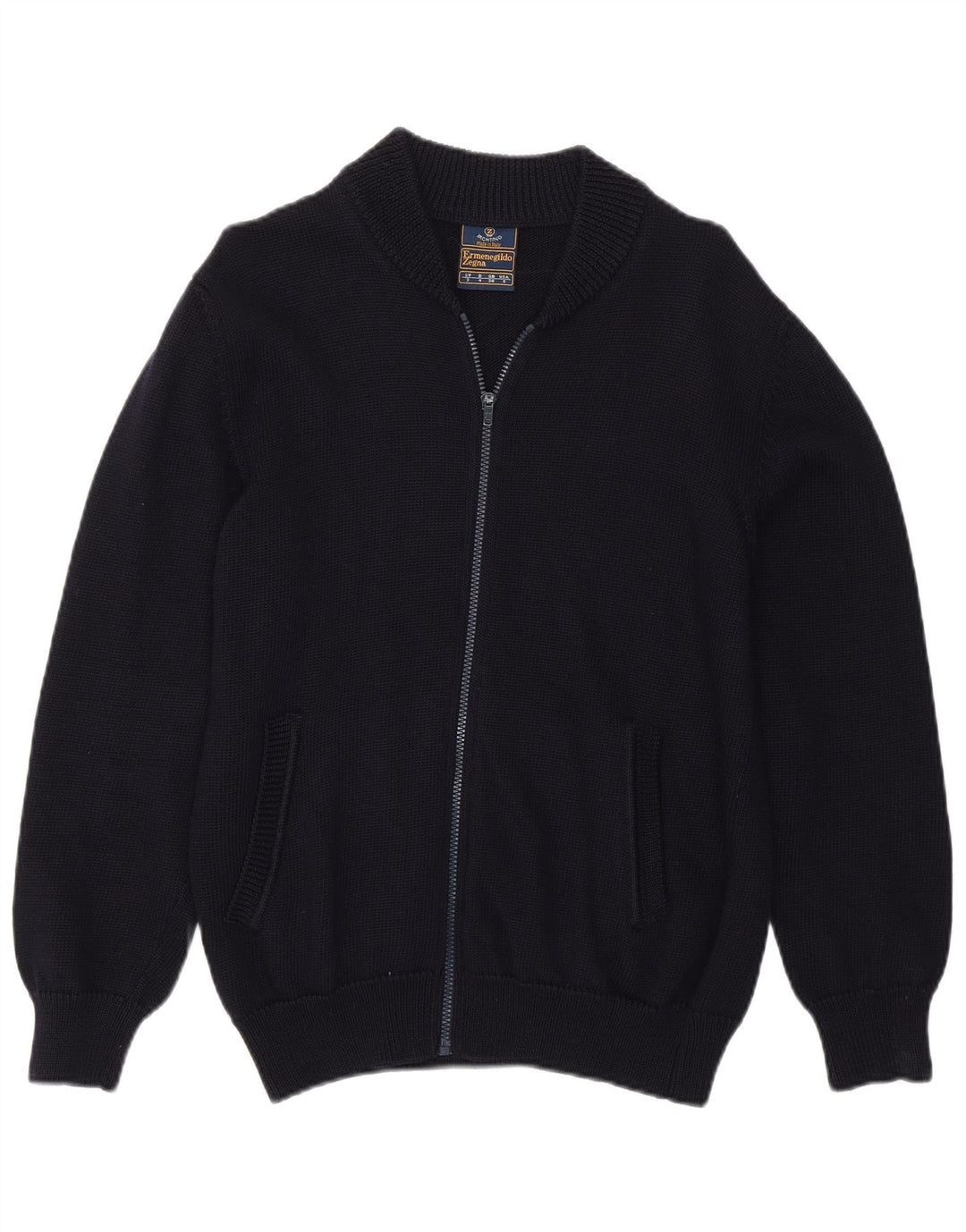 ERMENEGILDO ZEGNA Maglione cardigan da uomo UK 36 Piccolo blu navy in lana vergine