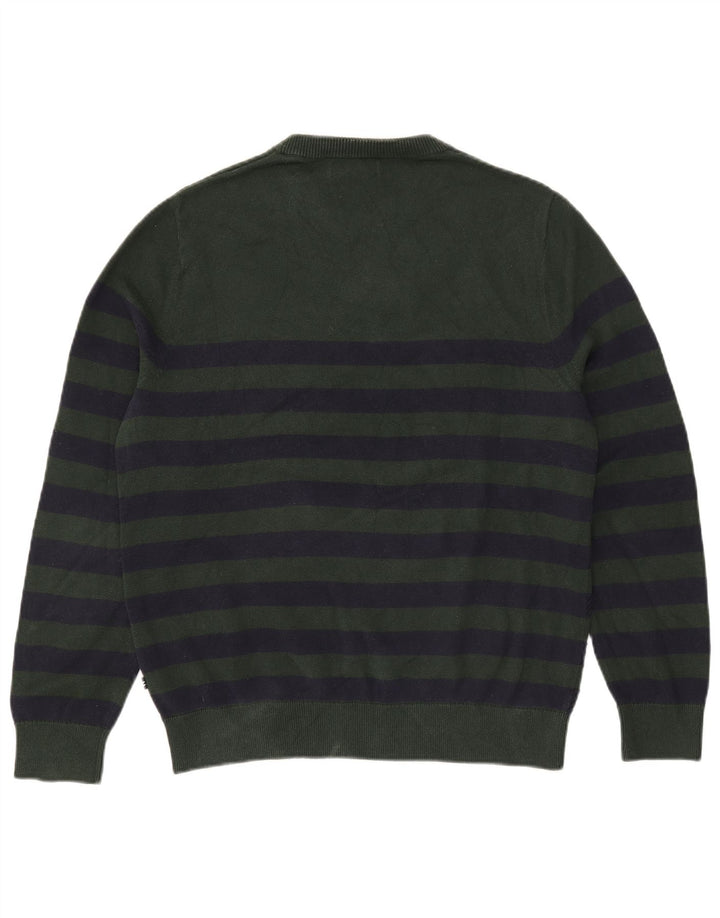 Maglione da uomo girocollo Nautica in cotone a righe verde medio