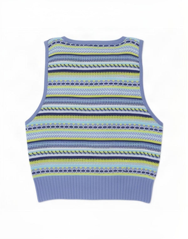 Canotta corta da donna Benetton UK 8 piccola in cotone a righe multicolore