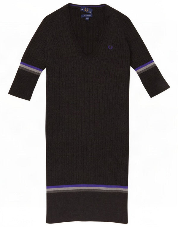 Fred Perry Womens 3/4 Sleeve Jumper Dress UK 10 Small Grey Striped