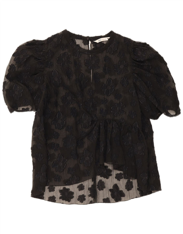 Top trasparente da donna Zara UK 16 grande nero floreale