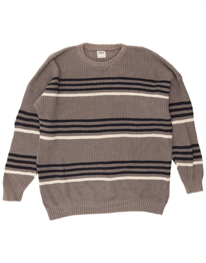 Maglione girocollo da uomo Zara a righe grandi grigie