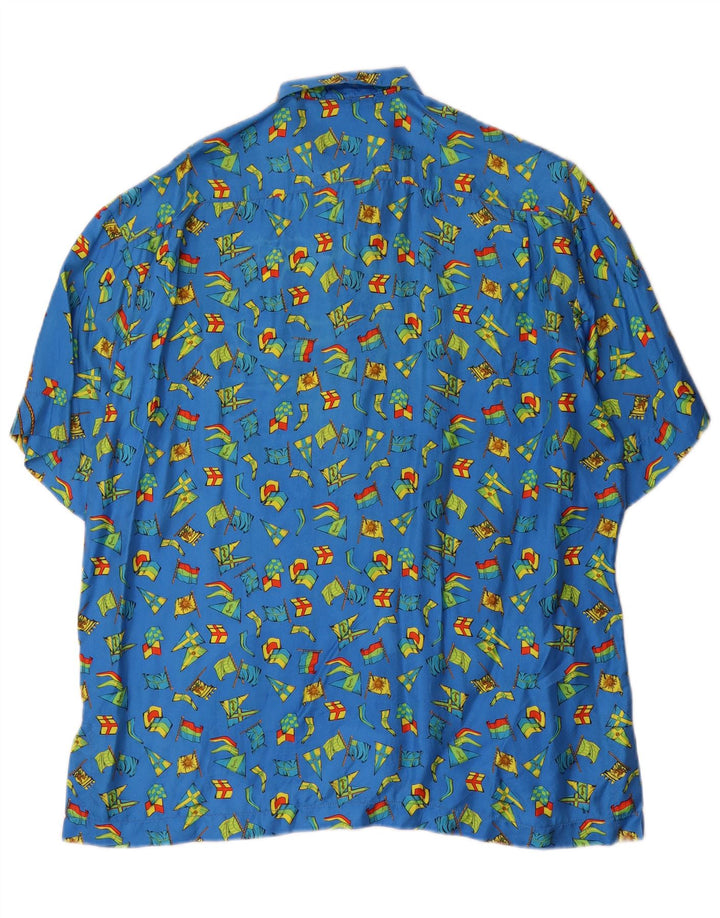 Camicia a maniche corte vintage da uomo con motivo astratto, grande blu