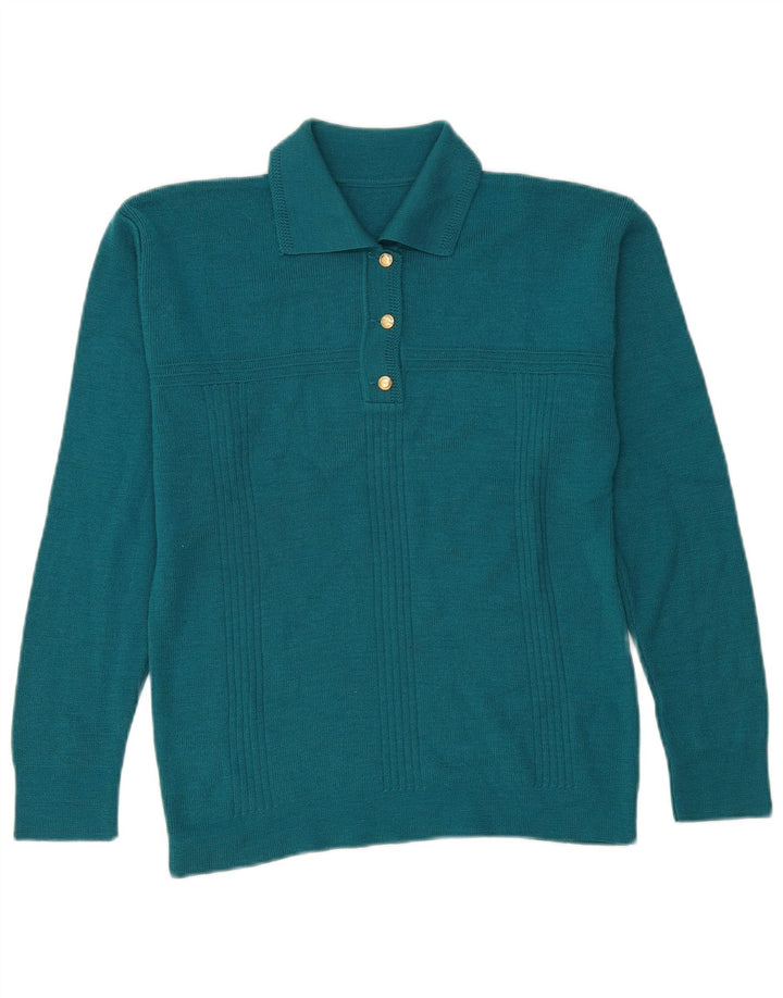Maglione vintage da donna con collo a polo UK 14 Blu medio