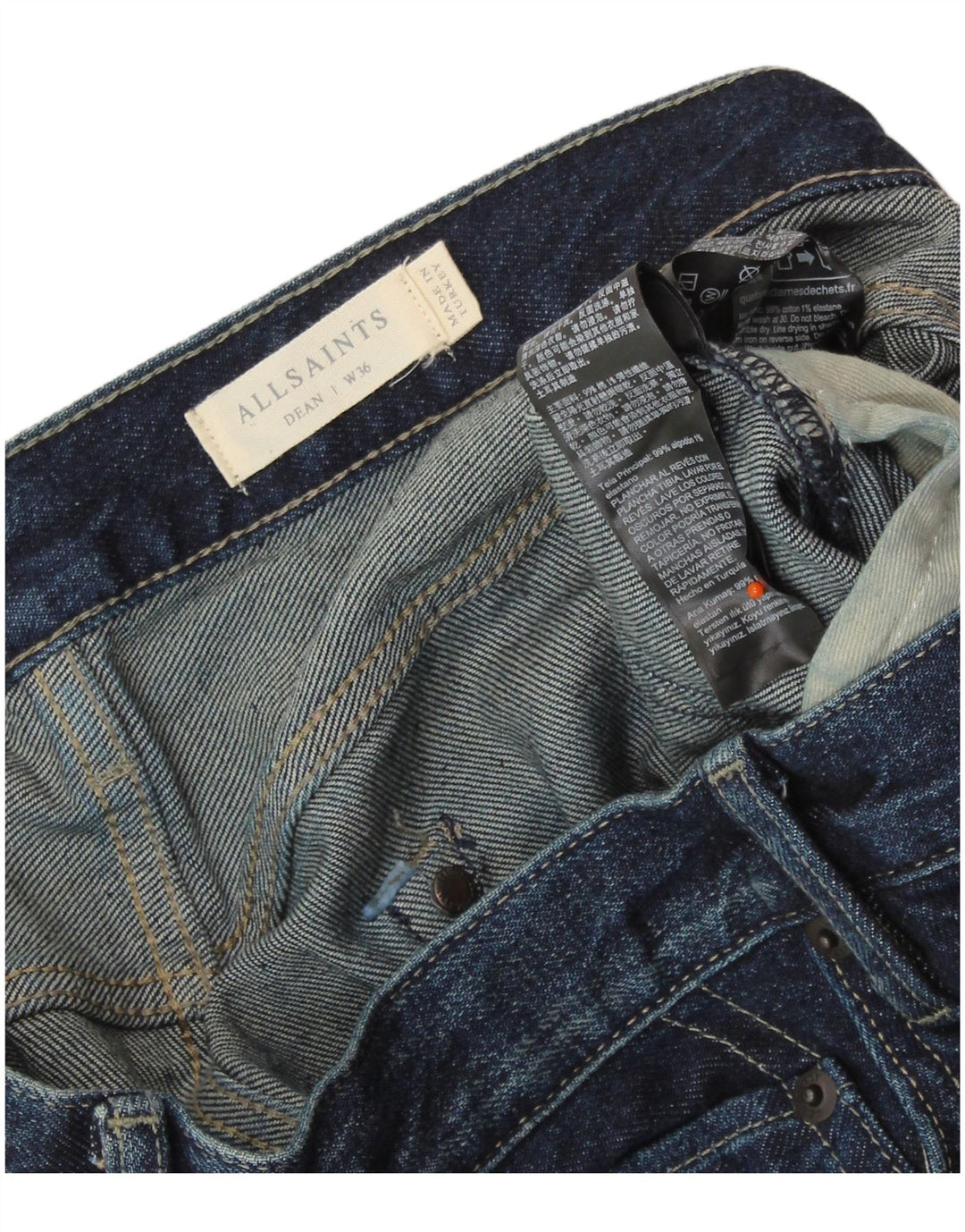 Jeans Dean Slim da uomo ALL SAINTS W36 L28 cotone blu navy