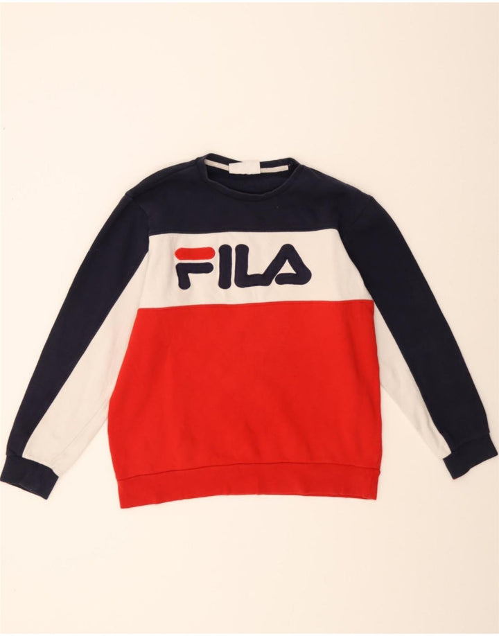 FILA Mens Graphic Sweatshirt Jumper Medium Multicoloured Colourblock Vintage Fila and Second-Hand Fila from Messina Hembry 