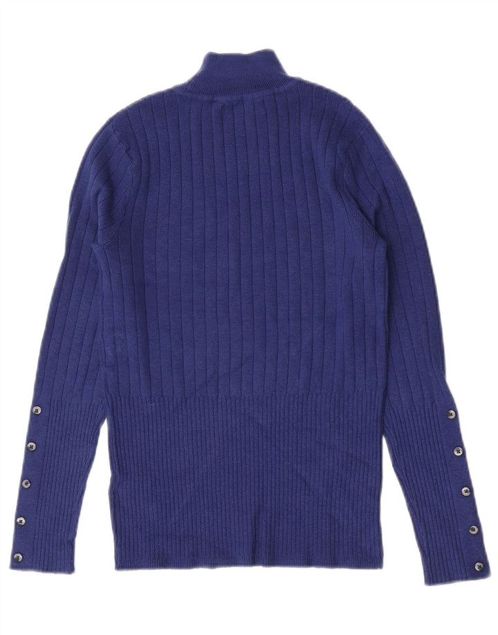 Maglione maglione a collo alto da donna Marks & Spencer UK 8 piccolo in viscosa blu