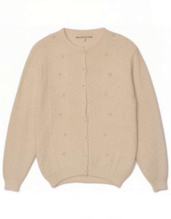 Maglione cardigan da donna vintage UK 16 grande cotone bianco sporco