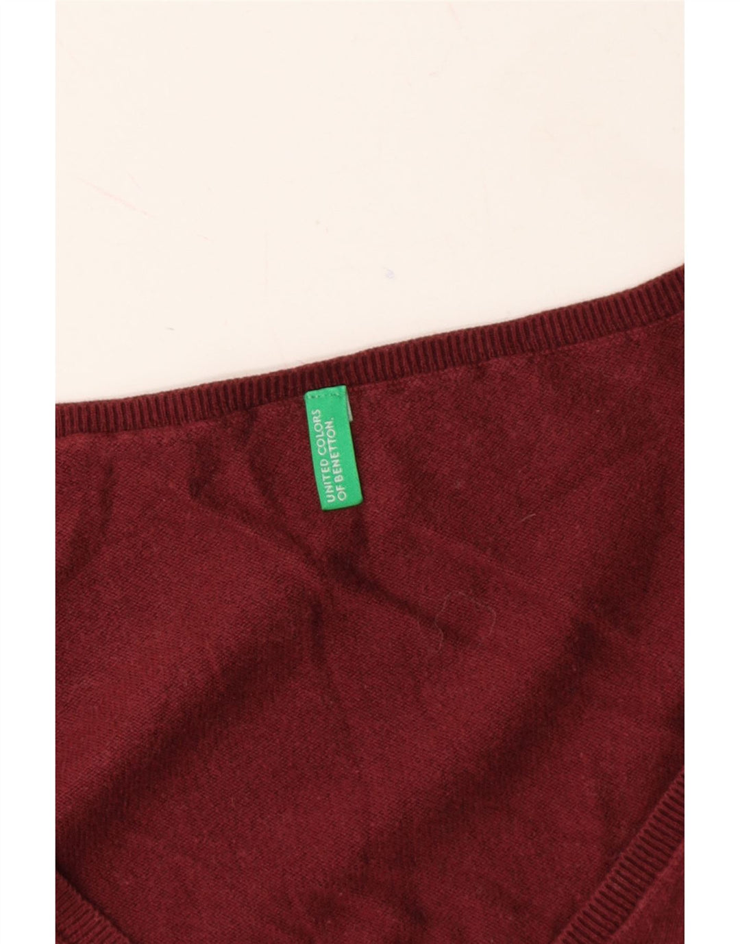 BENETTON Womens V-Neck Jumper Sweater UK 12 Medium Burgundy Vintage Benetton and Second-Hand Benetton from Messina Hembry 