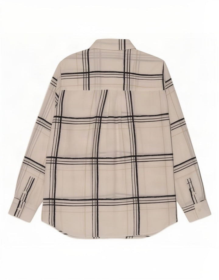 Camicia oversize da donna Marks & Spencer UK 10 piccolo poliestere scozzese bianco