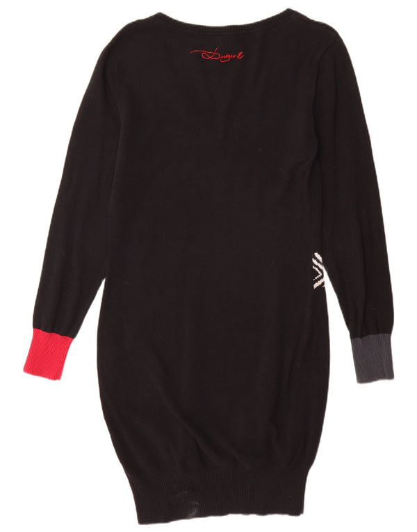 Desigual Abito maglione da donna a maniche lunghe UK 14 Large Nero geometrico
