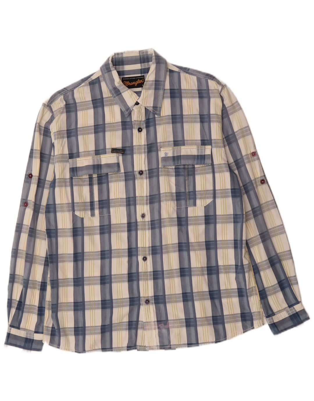Camicia da uomo WRANGLER grande cotone a quadri blu