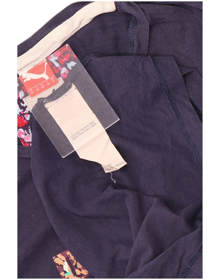 Puma T-shirt grafica da donna Top UK 12 Medium Blu Navy Cotone
