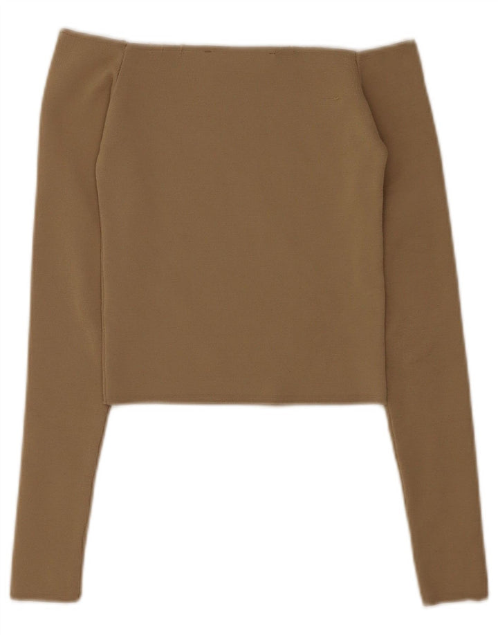 Top corto da donna con spalle scoperte Zara UK 4 XS poliestere beige