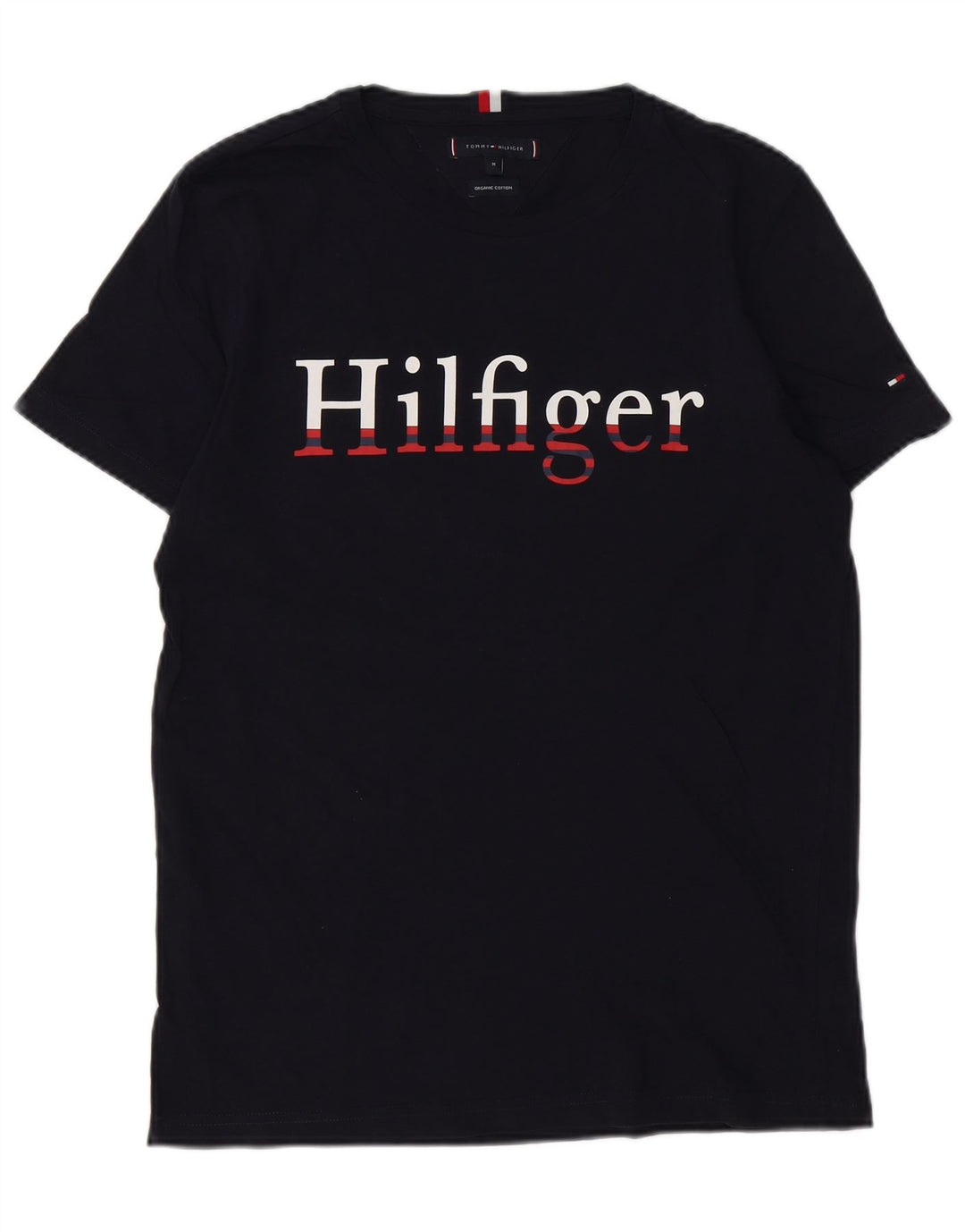 TOMMY HILFIGER Mens Graphic T-Shirt Top Medium Navy Blue Cotton