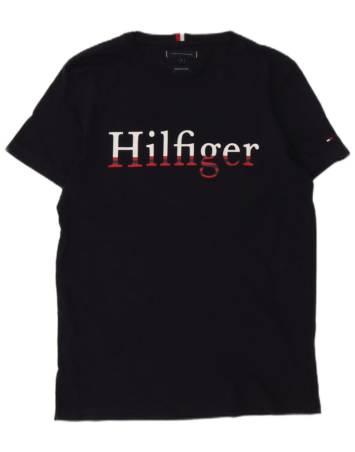 TOMMY HILFIGER Mens Graphic T-Shirt Top Medium Navy Blue Cotton