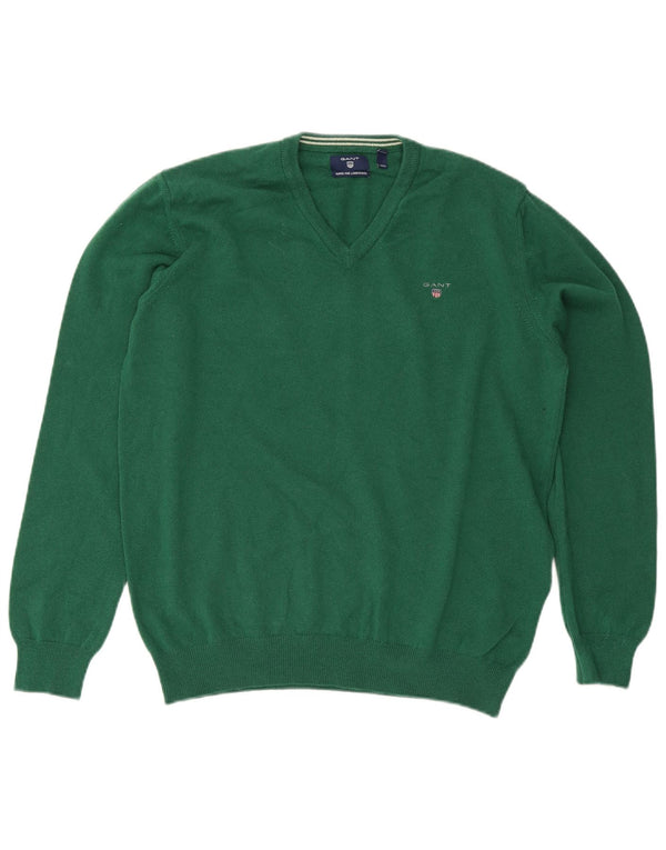 Gant Maglione da uomo con scollo a V XL in lana verde