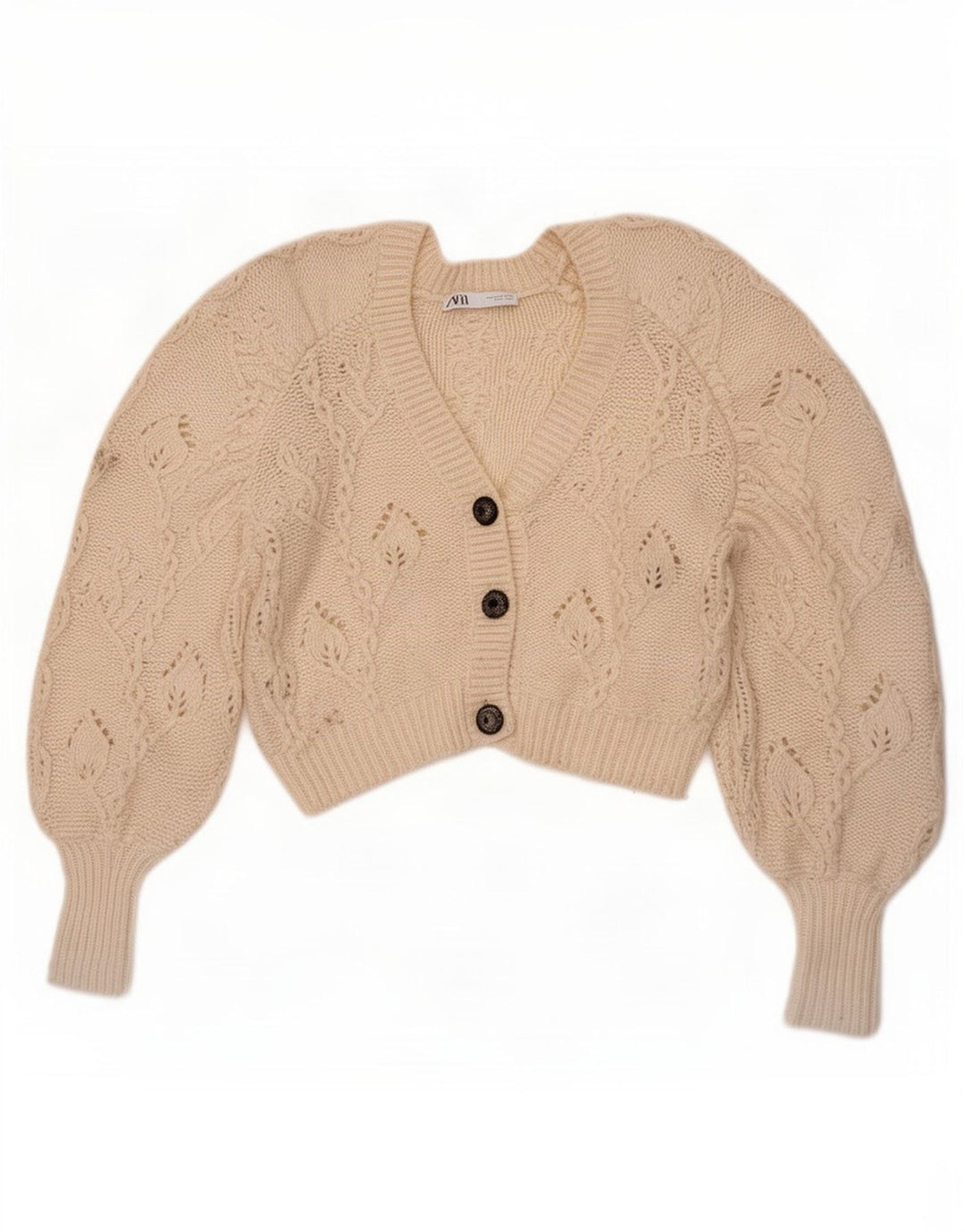 Maglione cardigan corto da donna Zara UK 10 piccolo poliestere bianco sporco