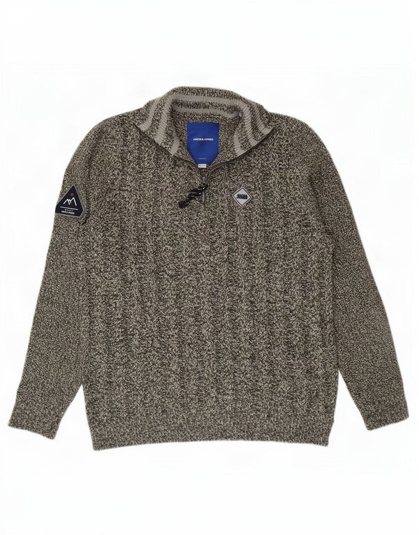 Maglione da uomo Jack & Jones con zip e collo, grande acrilico chiazzato grigio