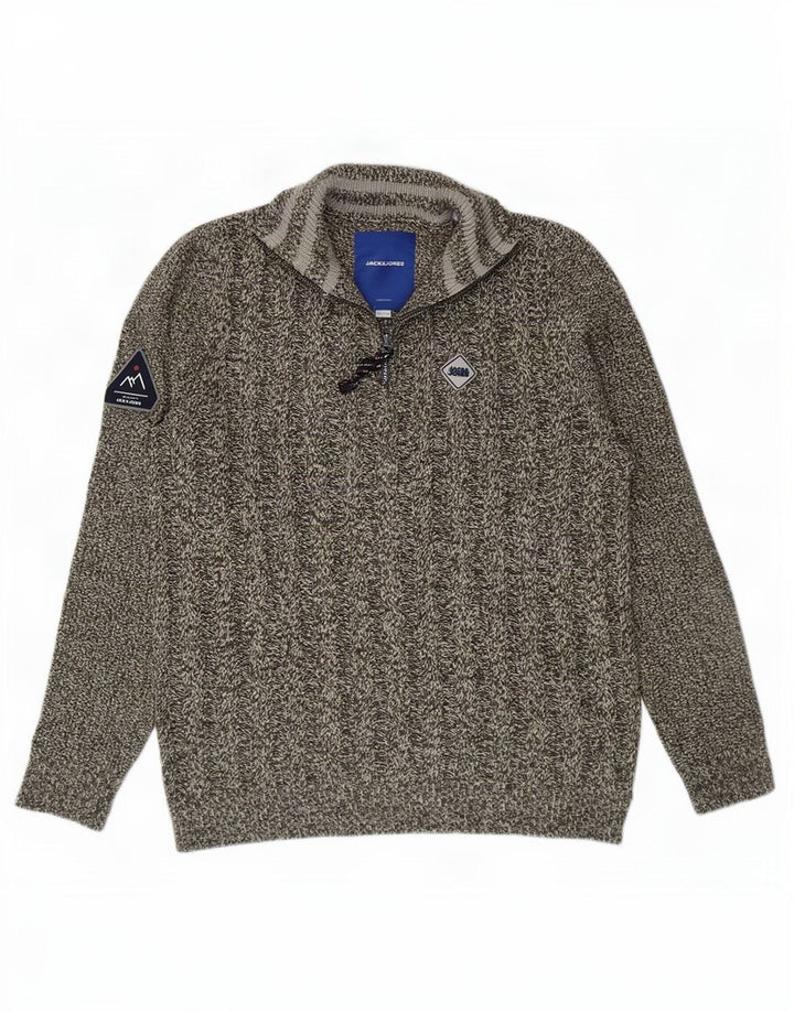 Maglione da uomo Jack & Jones con zip e collo, grande acrilico chiazzato grigio