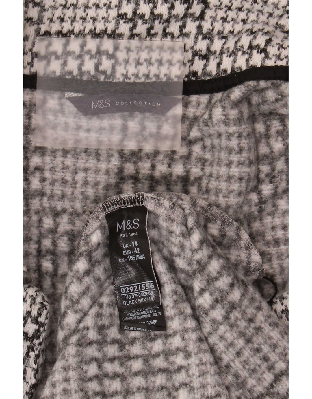 Cappotto aperto da donna Marks & Spencer UK 14 grande pied de poule nero