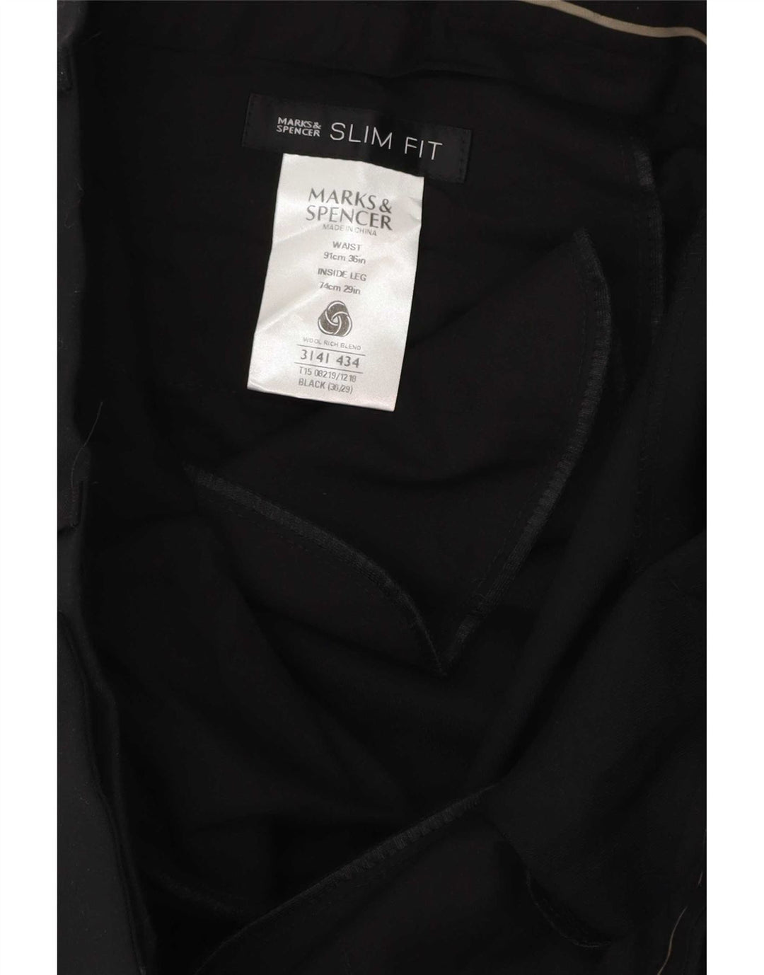 Pantaloni da abito slim fit Marks & Spencer da uomo W36 L29 poliestere nero