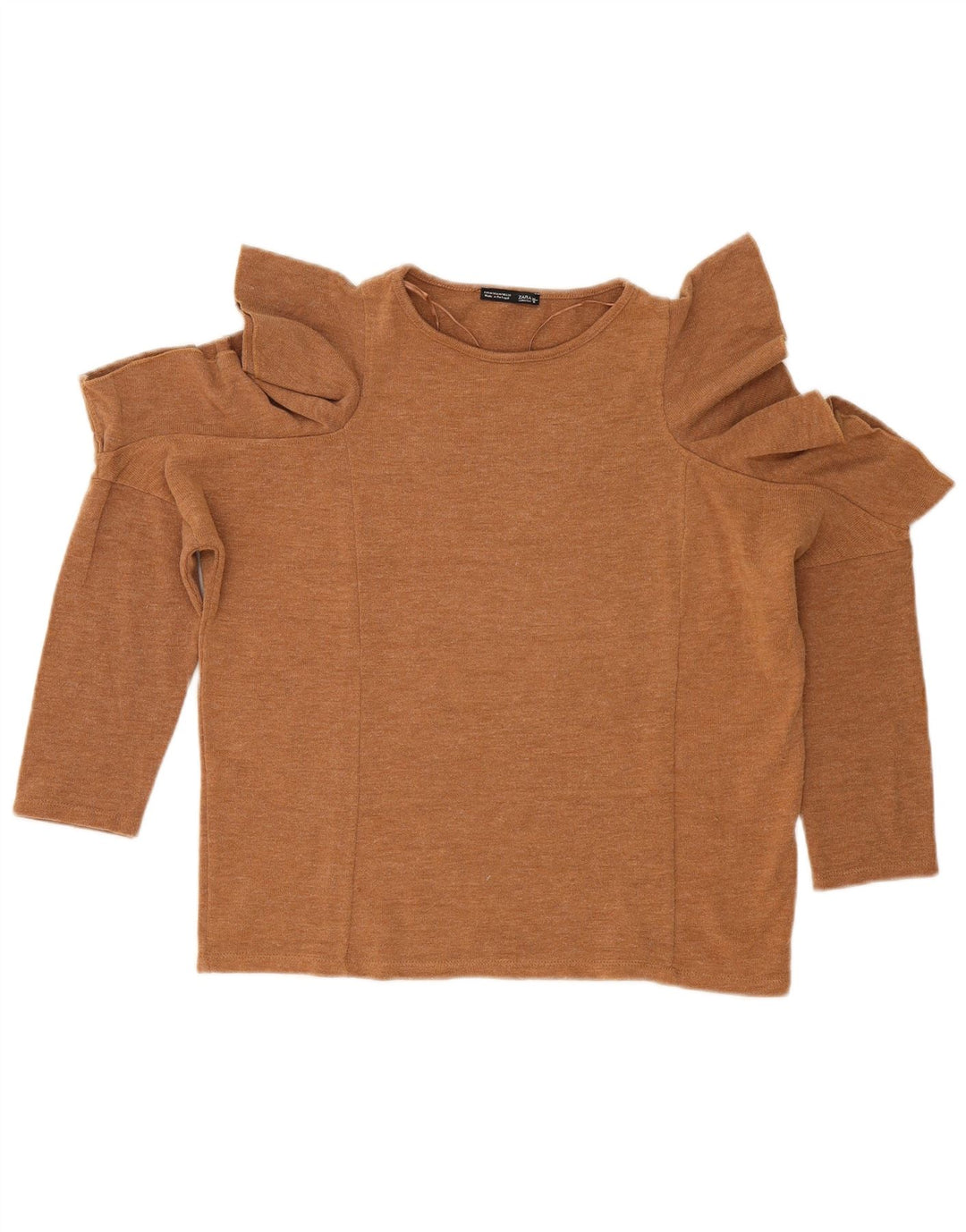 Top Zara da donna con spalle scoperte, camicetta UK 14 beige medio chiazzato