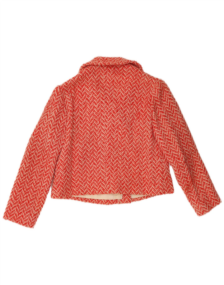 Giacca blazer doppiopetto vintage da donna corta UK 12 Chevron rosso medio