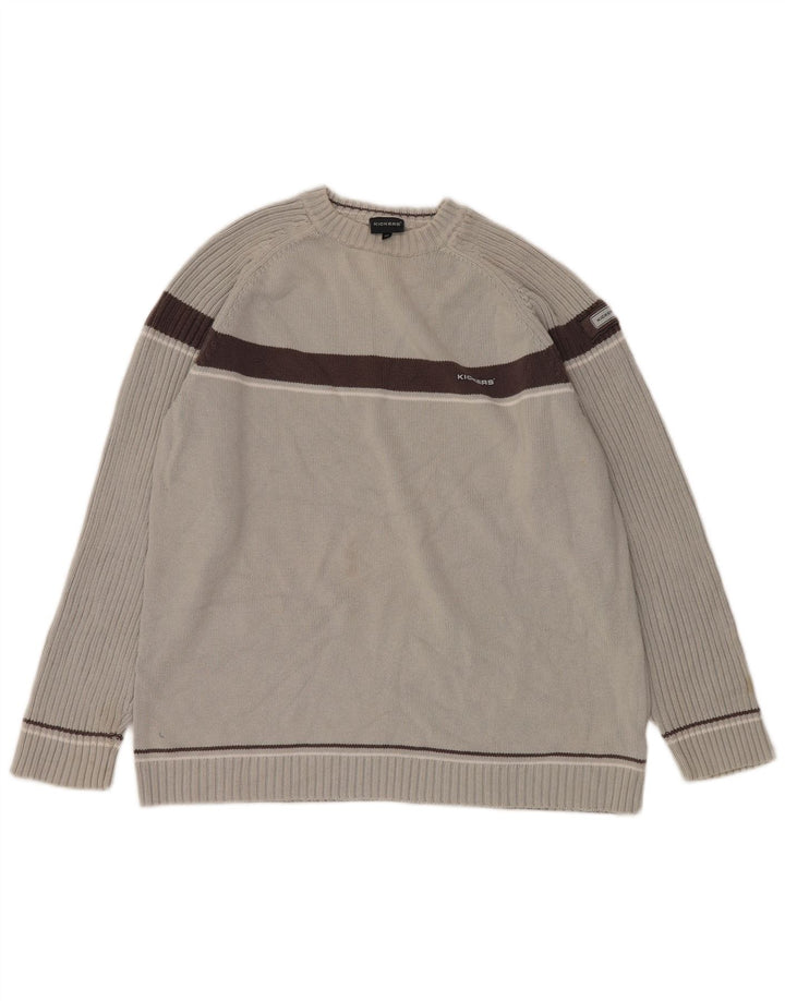 Maglione da uomo girocollo Kickers in cotone color block grigio medio