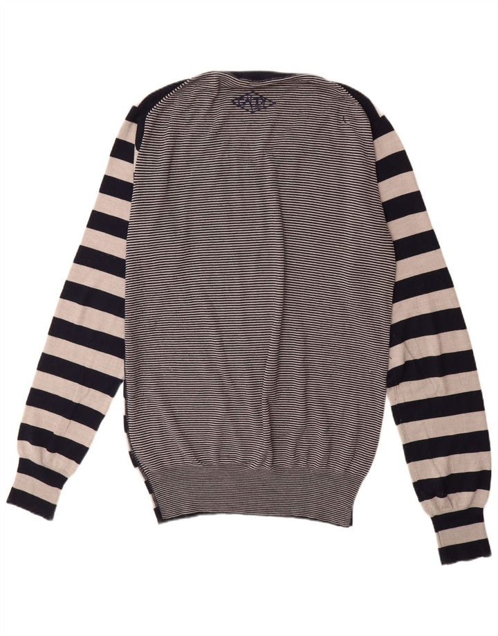 Maglione da uomo con scollo a V Gaudi, lana merino a righe nere grandi