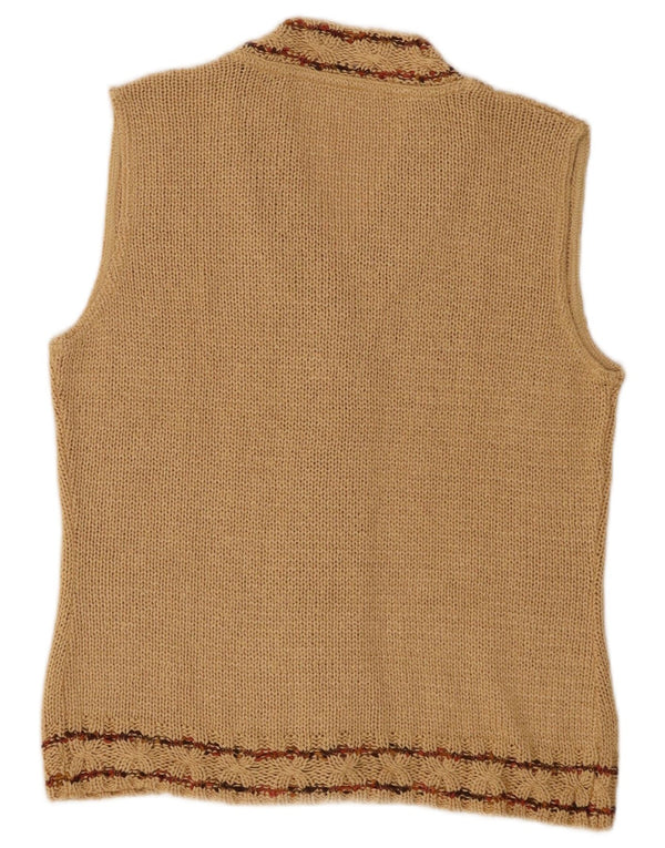 Maglione cardigan senza maniche vintage da donna UK 12 Marrone medio