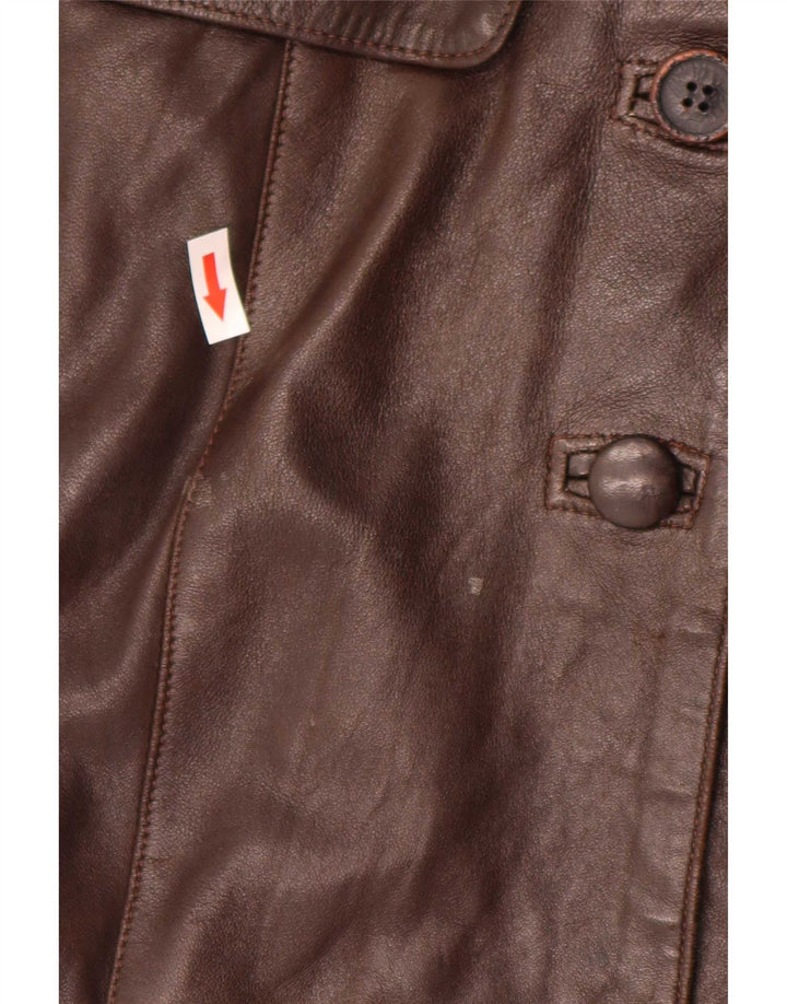 Cappotto in pelle vintage da donna UK 14 grande marrone