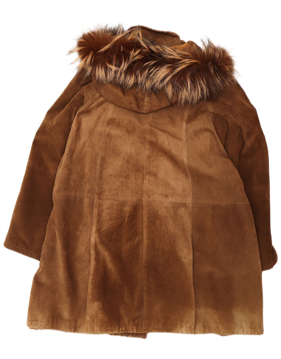 Cappotto vintage da donna oversize in pelle scamosciata con cappuccio IT 46 grande marrone