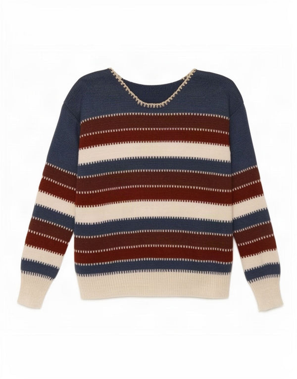 Maglione vintage da donna con scollo a barca UK 14 a righe multicolori medie