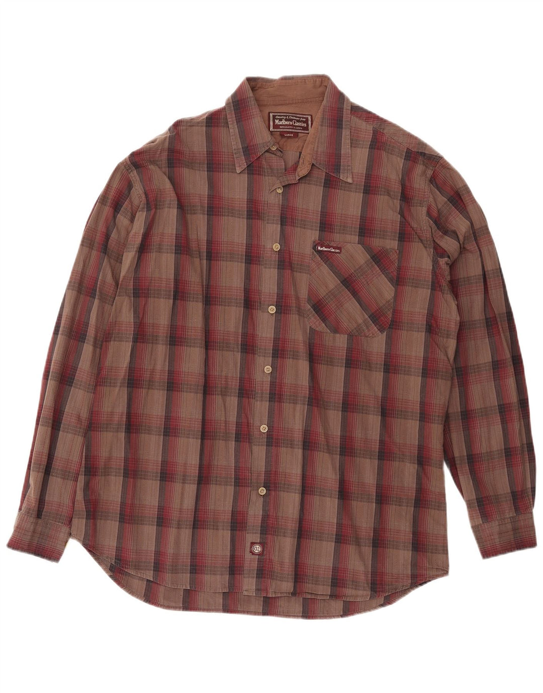 MARLBORO CLASSICS Camicia da uomo in cotone a quadri marroni grandi
