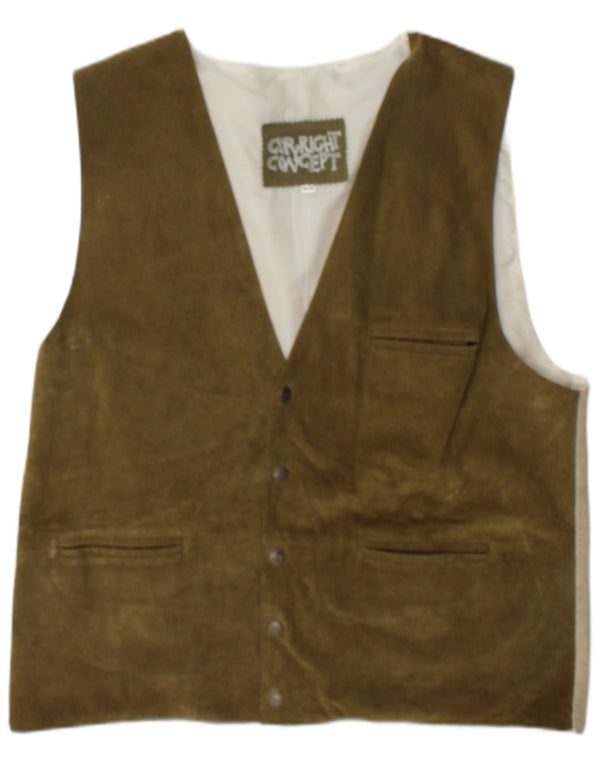 Gilet vintage da uomo in pelle scamosciata EU 48/50 in pelle color block color kaki medio