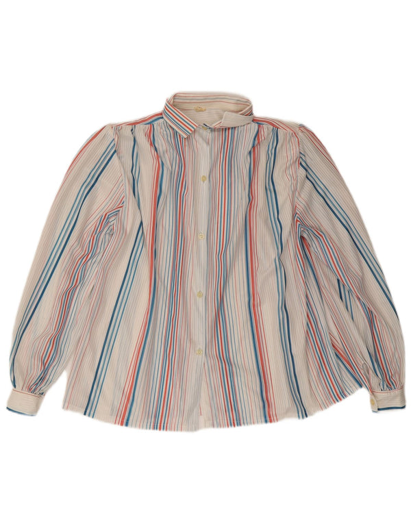 Camicetta camicia vintage da donna UK 16 Grande poliestere a righe multicolore