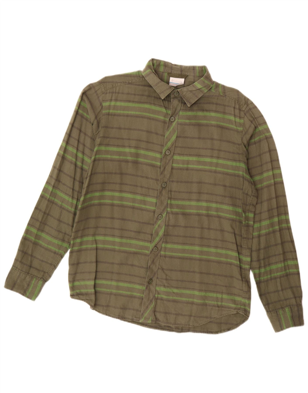 Camicia in flanella da uomo Columbia piccola in cotone a righe kaki