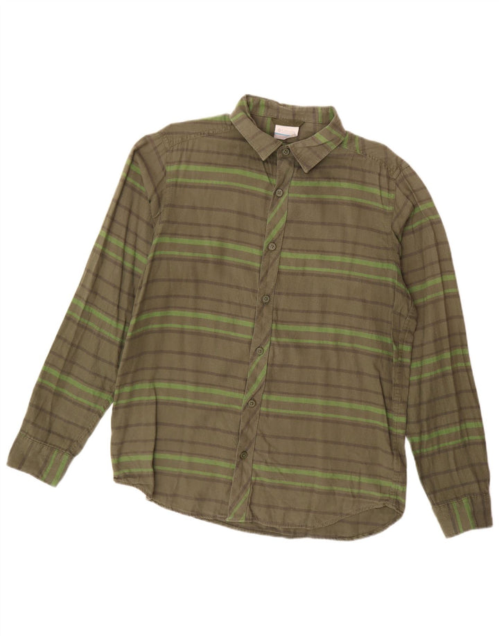 Camicia in flanella da uomo Columbia piccola in cotone a righe kaki