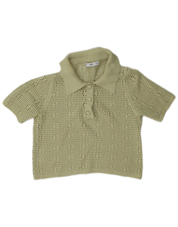 Maglione da donna Mango corto a maniche corte con collo a polo UK 12 Verde medio