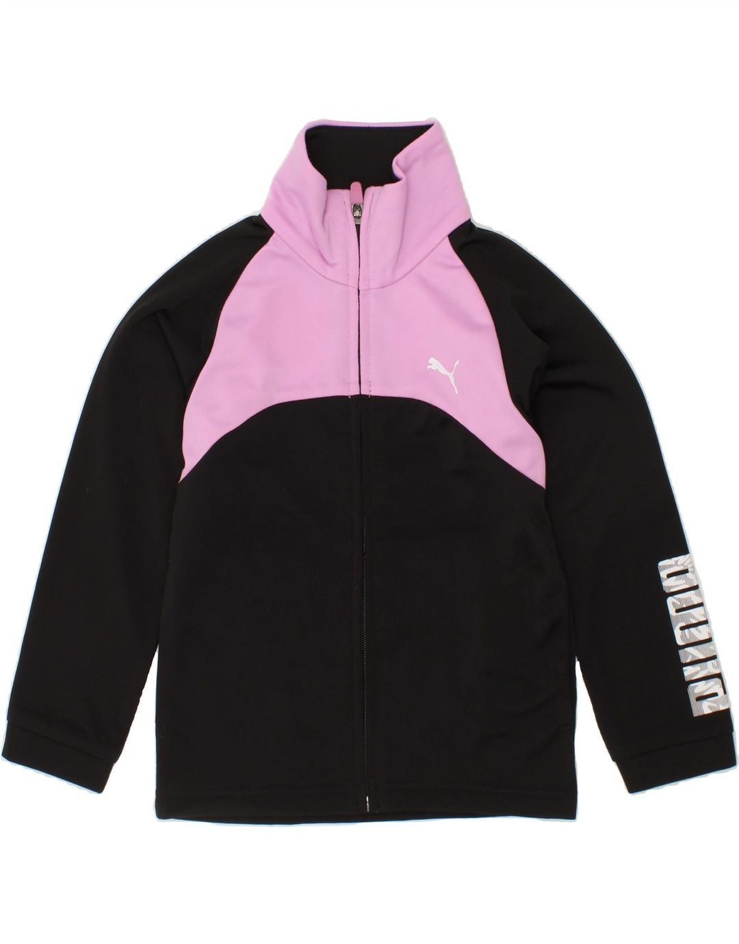 PUMA Girls Graphic Tracksuit Top Jacket 4-5 Years Black Colourblock Vintage Puma and Second-Hand Puma from Messina Hembry 