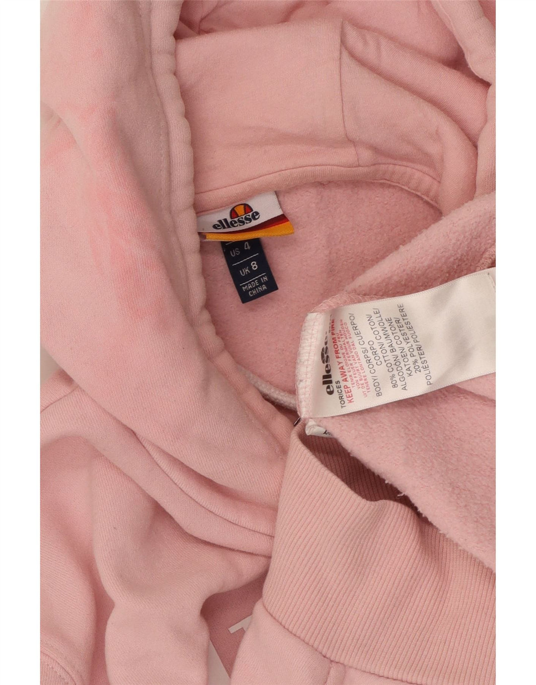 ELLESSE Maglione con cappuccio grafico oversize da donna UK 8 piccolo cotone rosa