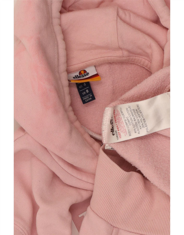 ELLESSE Maglione con cappuccio grafico oversize da donna UK 8 piccolo cotone rosa