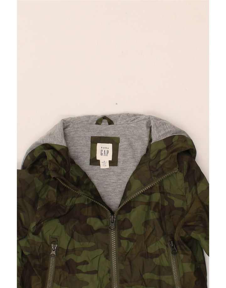 GAP Boys Hooded Rain Jacket 2-3 Years Green Camouflage Polyester Vintage Gap and Second-Hand Gap from Messina Hembry 