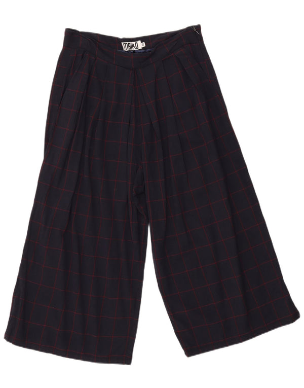 Pantaloni capri da donna VINTAGE a gamba larga IT 40 piccoli W31 L19 blu navy a quadri