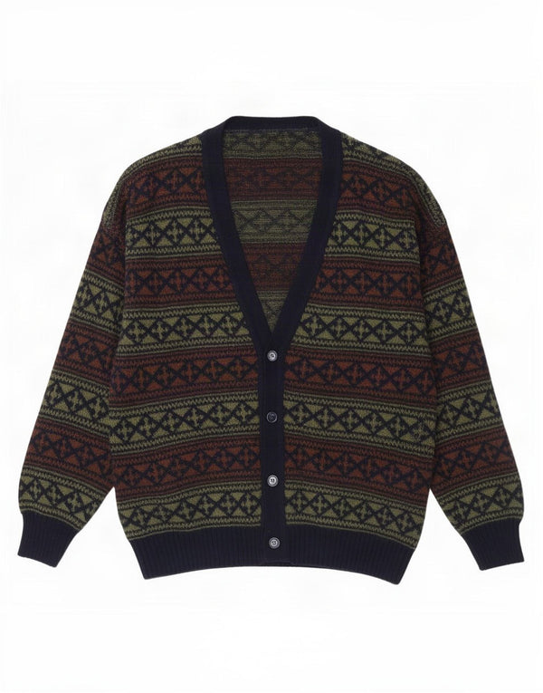 Maglione cardigan da uomo vintage XL lana Fair Isle blu navy