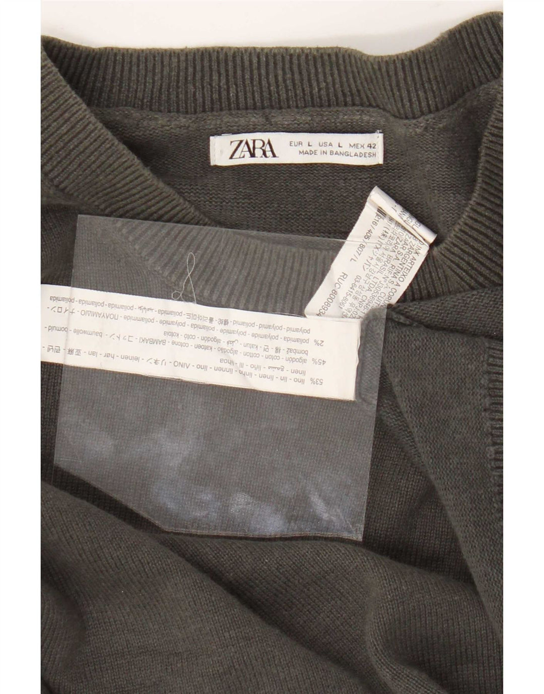 Maglione girocollo da uomo Zara, maglione grande in lino grigio